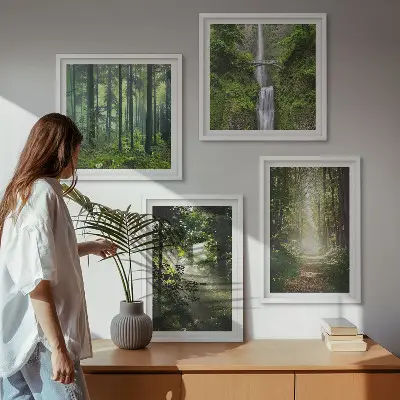 Grüne Wälder, Lichtstrahlen als Polyptychon mit Rahmen