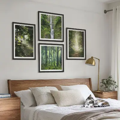 Grüne Wälder, Lichtstrahlen als Polyptychon mit Rahmen
