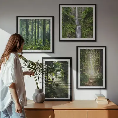 Grüne Wälder, Lichtstrahlen als Polyptychon mit Rahmen