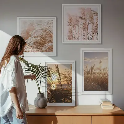 Wanddeko-Set Boho-Grasfeld bei Sonnenuntergang