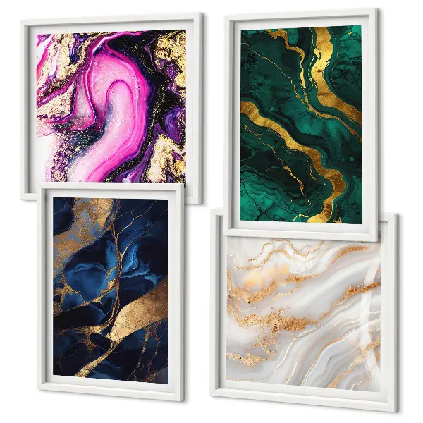 Abstrakter Marmor mit Farben als mehrteiliges Wandbild mit Rahmen