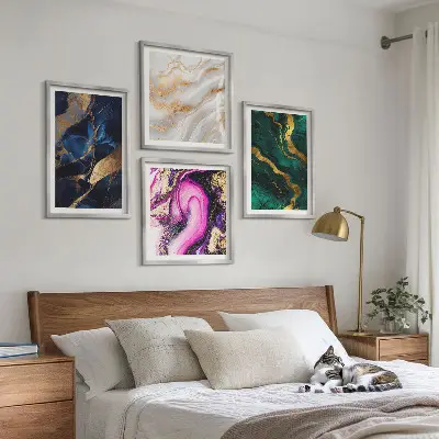 Abstrakter Marmor mit Farben als mehrteiliges Wandbild mit Rahmen
