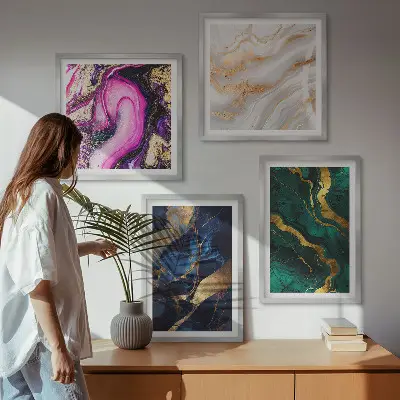Abstrakter Marmor mit Farben als mehrteiliges Wandbild mit Rahmen