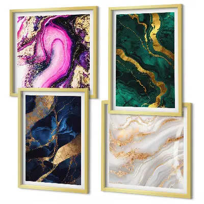Abstrakter Marmor mit Farben als mehrteiliges Wandbild mit Rahmen