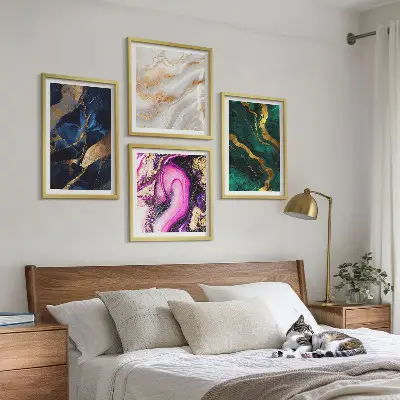 Abstrakter Marmor mit Farben als mehrteiliges Wandbild mit Rahmen