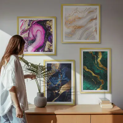 Abstrakter Marmor mit Farben als mehrteiliges Wandbild mit Rahmen