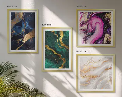 Abstrakter Marmor mit Farben als mehrteiliges Wandbild mit Rahmen