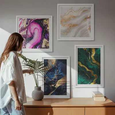 Abstrakter Marmor mit Farben als mehrteiliges Wandbild mit Rahmen