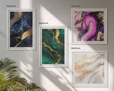 Abstrakter Marmor mit Farben als mehrteiliges Wandbild mit Rahmen