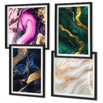 Abstrakter Marmor mit Farben als mehrteiliges Wandbild mit Rahmen
