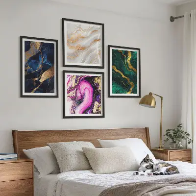 Abstrakter Marmor mit Farben als mehrteiliges Wandbild mit Rahmen