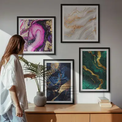 Abstrakter Marmor mit Farben als mehrteiliges Wandbild mit Rahmen