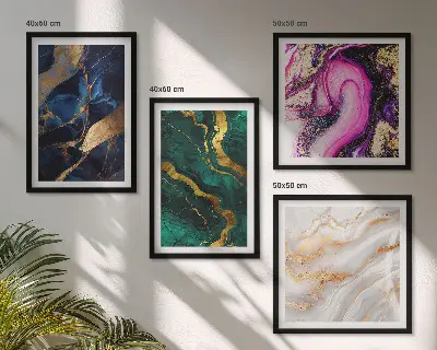 Abstrakter Marmor mit Farben als mehrteiliges Wandbild mit Rahmen