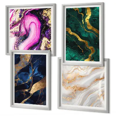 Abstrakter Marmor mit Farben als mehrteiliges Wandbild mit Rahmen
