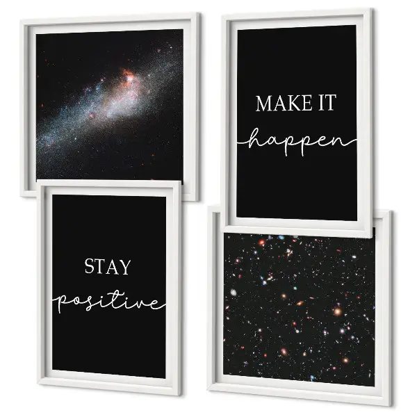Polyptychon mit Rahmen Motivationsslogans mit Sternen und Weltraummotiv