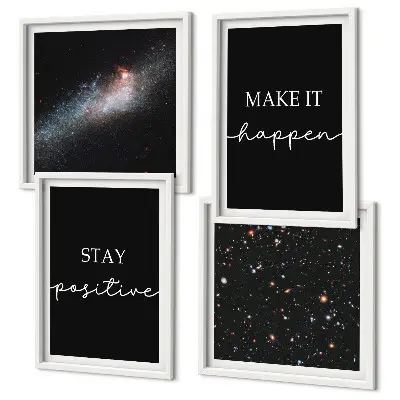 Polyptychon mit Rahmen Motivationsslogans mit Sternen und Weltraummotiv