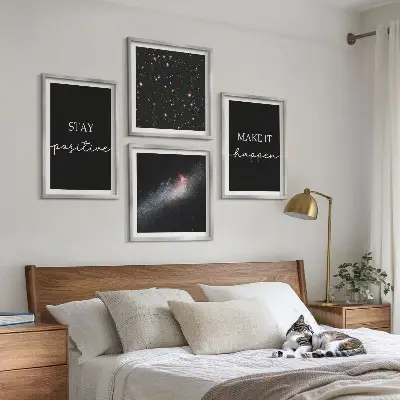 Polyptychon mit Rahmen Motivationsslogans mit Sternen und Weltraummotiv