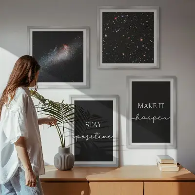Polyptychon mit Rahmen Motivationsslogans mit Sternen und Weltraummotiv