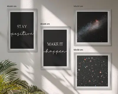 Polyptychon mit Rahmen Motivationsslogans mit Sternen und Weltraummotiv