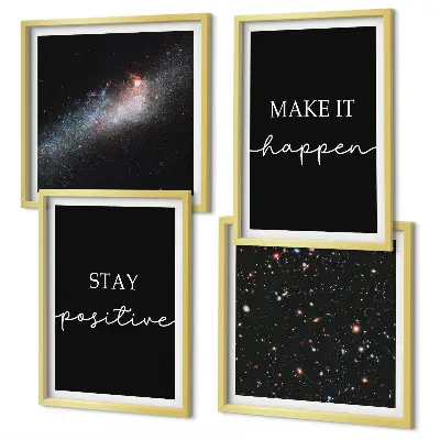 Polyptychon mit Rahmen Motivationsslogans mit Sternen und Weltraummotiv