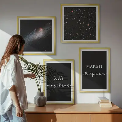 Polyptychon mit Rahmen Motivationsslogans mit Sternen und Weltraummotiv
