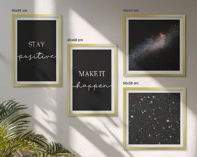 Polyptychon mit Rahmen Motivationsslogans mit Sternen und Weltraummotiv