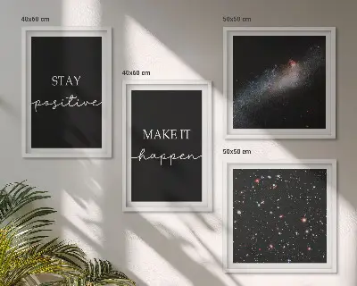Polyptychon mit Rahmen Motivationsslogans mit Sternen und Weltraummotiv
