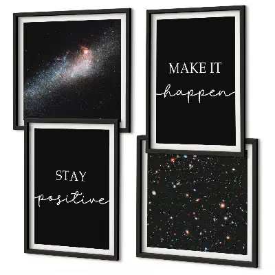 Polyptychon mit Rahmen Motivationsslogans mit Sternen und Weltraummotiv