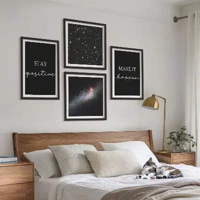 Polyptychon mit Rahmen Motivationsslogans mit Sternen und Weltraummotiv