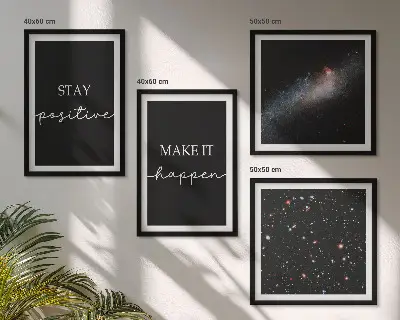 Polyptychon mit Rahmen Motivationsslogans mit Sternen und Weltraummotiv