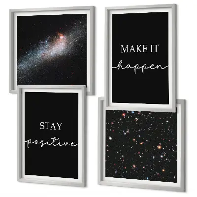 Polyptychon mit Rahmen Motivationsslogans mit Sternen und Weltraummotiv
