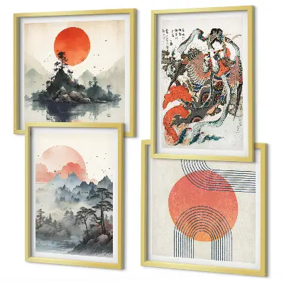 Wanddeko-Set asiatische Landschaften im Japandi-Stil