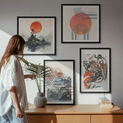 Wanddeko-Set asiatische Landschaften im Japandi-Stil