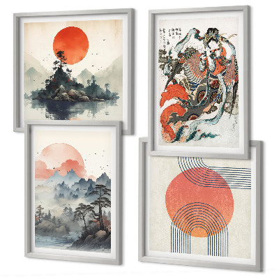 Wanddeko-set Asiatische Landschaften Japandi