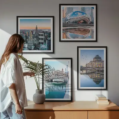 Architektur von Städten am Wasser als gerahmtes Polyptychon