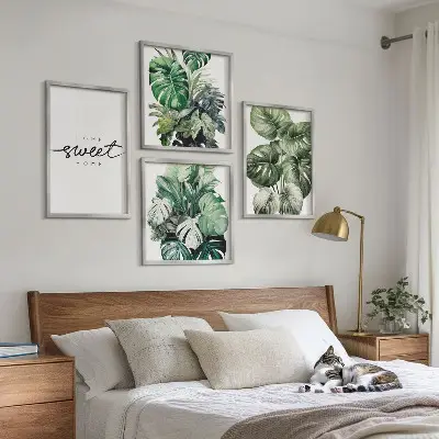 Sweet Home Grünpflanzen mehrteiliges Wandbild mit Rahmen