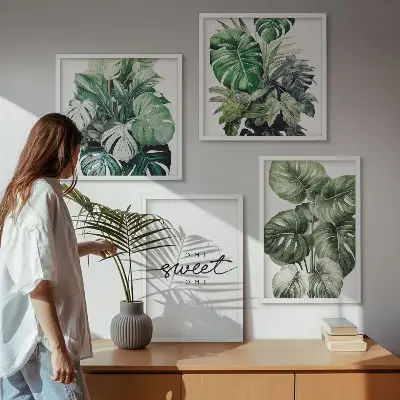 Sweet Home Grünpflanzen mehrteiliges Wandbild mit Rahmen