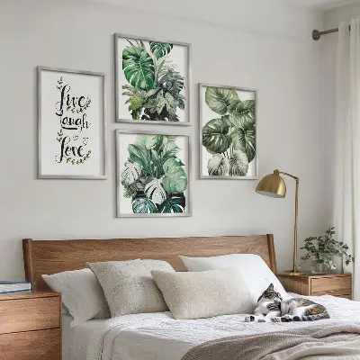 Wanddeko-Set mit Blattpflanzen-Motiv leben, lachen, lieben