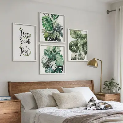 Wanddeko-Set mit Blattpflanzen-Motiv leben, lachen, lieben