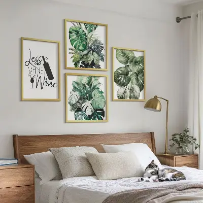 Grüne Weinblätter als mehrteiliges Wandbild mit Rahmen