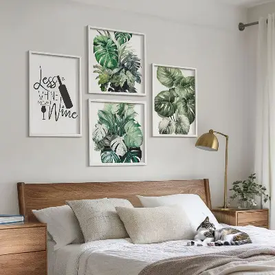 Grüne Weinblätter als mehrteiliges Wandbild mit Rahmen
