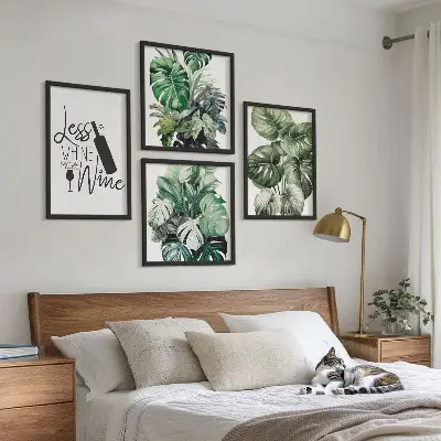 Grüne Weinblätter als mehrteiliges Wandbild mit Rahmen