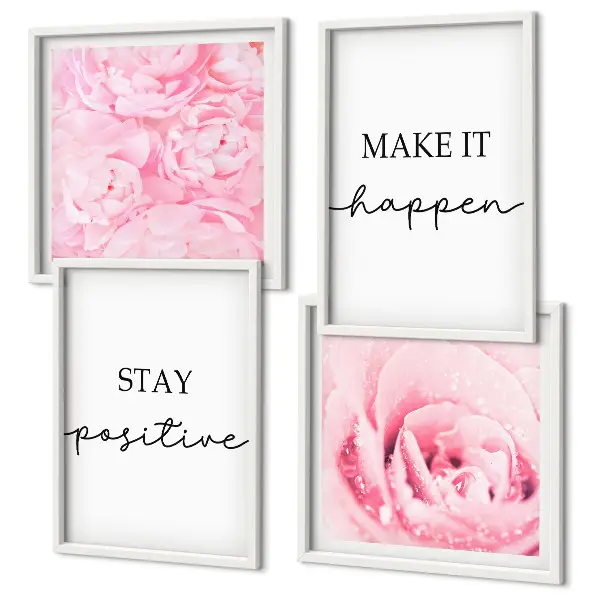 Minimalistische rosa Blüten als gerahmtes Polyptychon