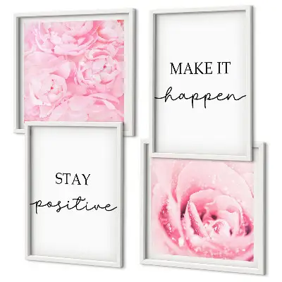 Minimalistische rosa Blüten als gerahmtes Polyptychon