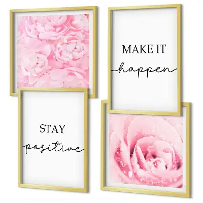 Minimalistische rosa Blüten als gerahmtes Polyptychon