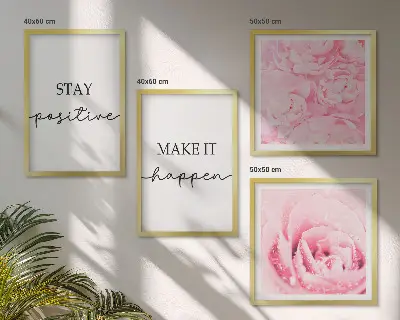 Minimalistische rosa Blüten als gerahmtes Polyptychon
