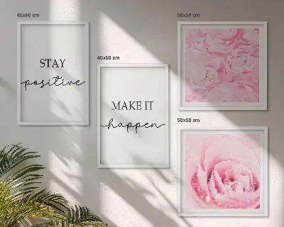 Minimalistische rosa Blüten als gerahmtes Polyptychon
