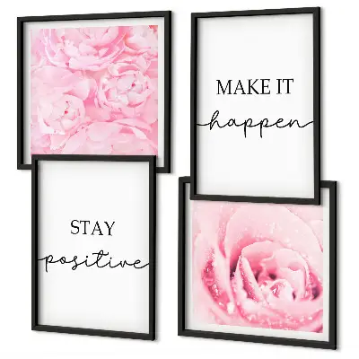Minimalistische rosa Blüten als gerahmtes Polyptychon