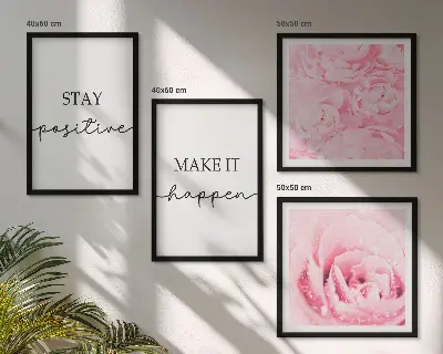 Minimalistische rosa Blüten als gerahmtes Polyptychon