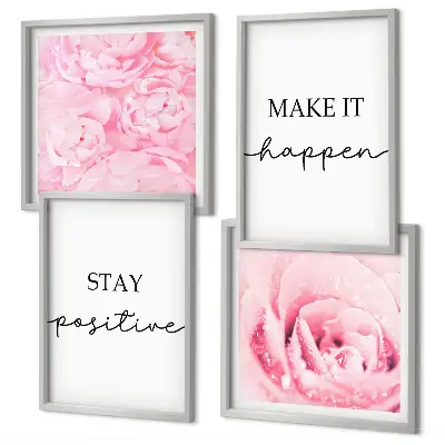 Minimalistische rosa Blüten als gerahmtes Polyptychon